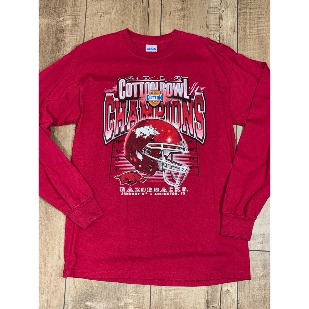 Gildan 2012 Cotton Bowl Champions Razorbacks Long Sleeve T Shirt Mens Medium Red